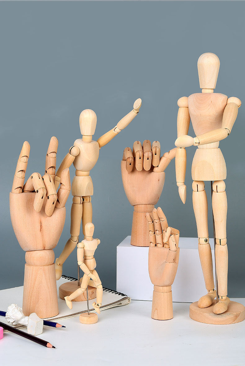 Wooden Hand Figurines Rotatable Joint Hand Model Drawing Sketch Mannequin Miniatures Office Home Desktop Room Decoration