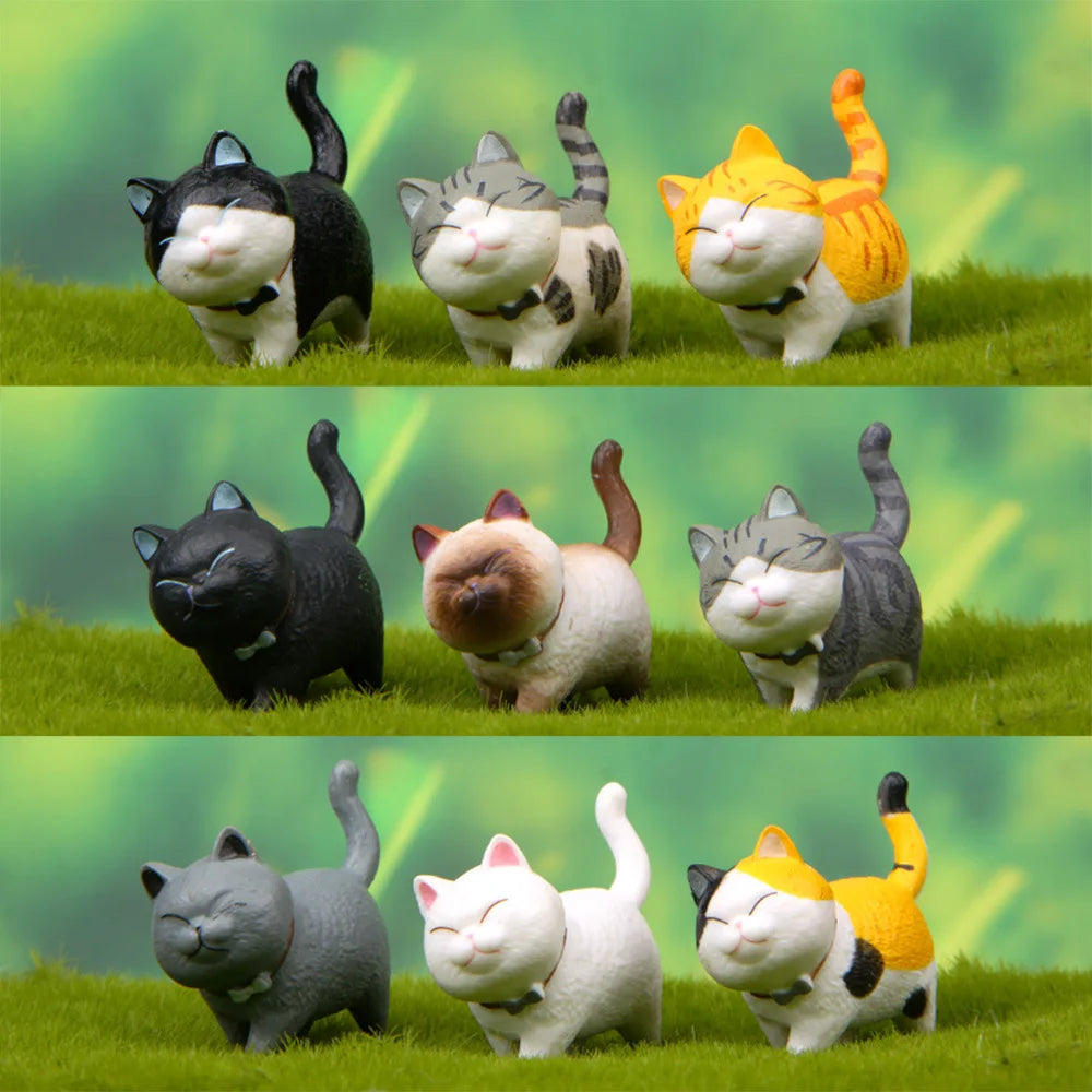 Enfeites de gato fofos Kawaii Bell Cat Animal Fairy Garden Figurines Acessórios Decoração para casa Modelo de mesa Presente de aniversário Gif