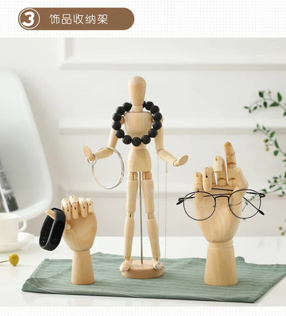 Wooden Hand Figurines Rotatable Joint Hand Model Drawing Sketch Mannequin Miniatures Office Home Desktop Room Decoration