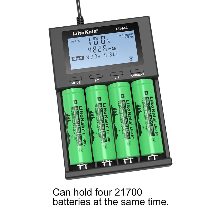 LiitoKala Lii-M4 18650 Charger LCD Display Universal Smart Charger Test Capacity 26650 18650 21700 AA AAA Battery 4slot 5V 2A