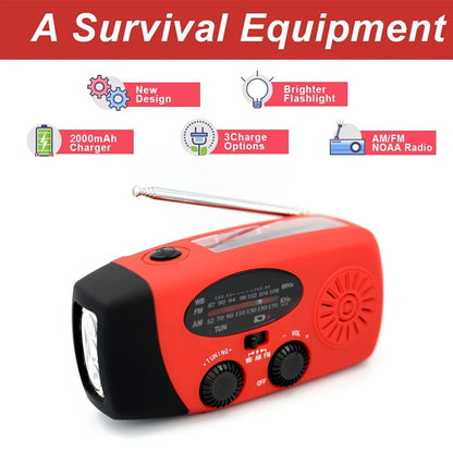 Multifunctional Solar Hand Crank Radio FM AM WB NOAA Weather Radio 2000mAh USB Charging Emergency LED Flashlight Power Ban