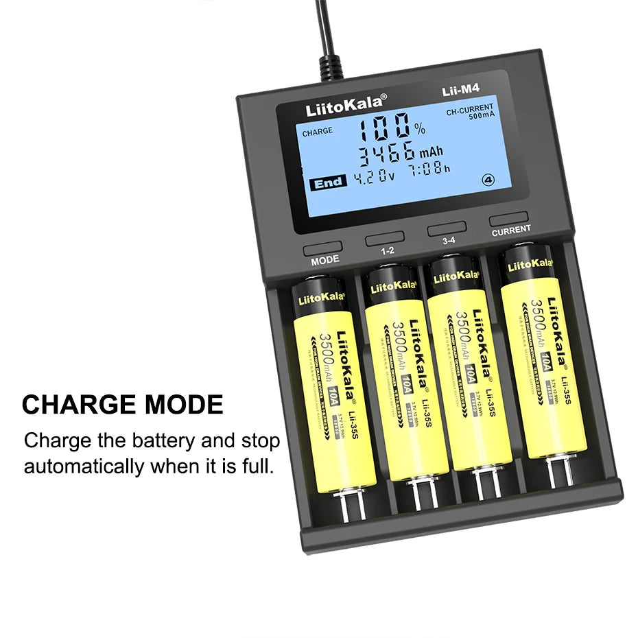 LiitoKala Lii-M4 18650 Charger LCD Display Universal Smart Charger Test Capacity 26650 18650 21700 AA AAA Battery 4slot 5V 2A