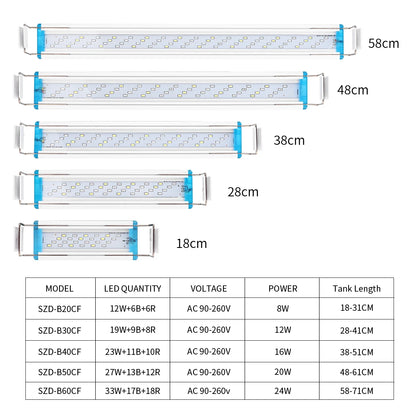 18~70CM Super Bright Lamp LED Aquarium Light For Aquatic Plant Fish Tank Extensible Clip Lamp 90~260V