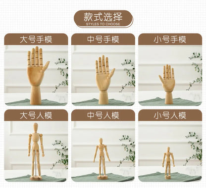 Wooden Hand Figurines Rotatable Joint Hand Model Drawing Sketch Mannequin Miniatures Office Home Desktop Room Decoration