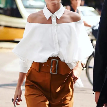 2023 Celmia Women Off Shoulder White Tops Autumn Tunics Sexy Halter Shirt Fashion Blouse 3/4 Sleeve Casual Solid Elegant Blusas