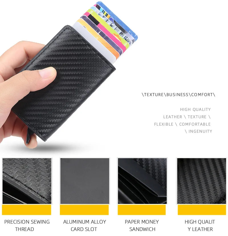 Custom Card Holder Men Wallets Rfid Black Carbon Fiber Leather Minimalist Wallet Gifts for Men Personalized Carteira Masculina