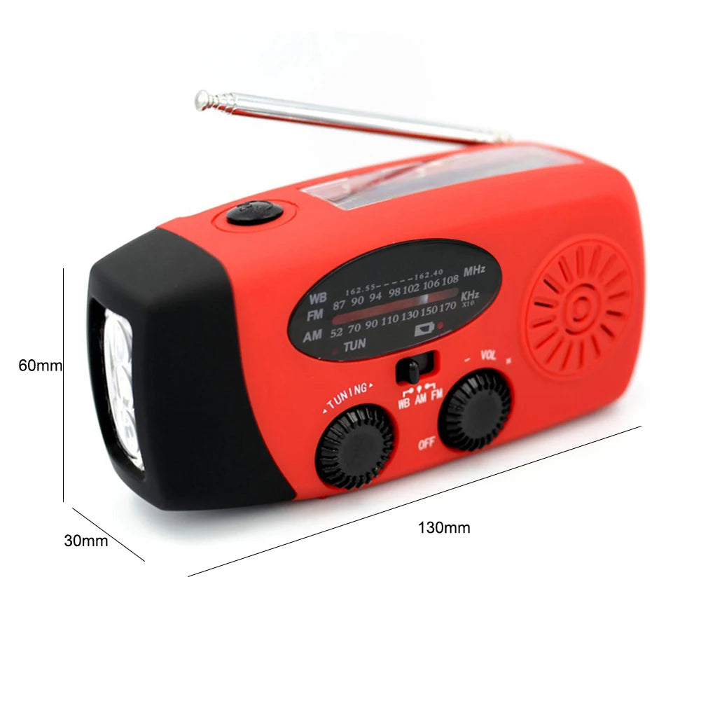 Multifunctional Solar Hand Crank Radio FM AM WB NOAA Weather Radio 2000mAh USB Charging Emergency LED Flashlight Power Ban