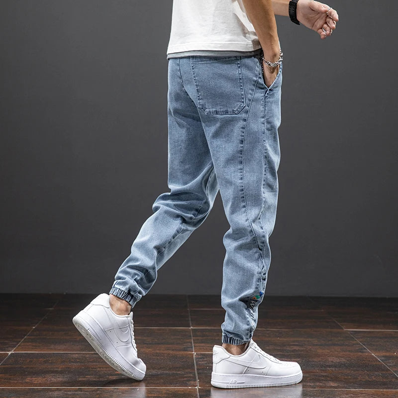 Primavera Verão Preto Azul Cargo Jeans Homens Streetwear Denim Calças Jogger Homens Baggy Harem Jean Calças Plus Size 6XL 7XL 8XL