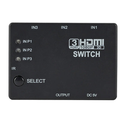 Grwibeou HDMI Splitter 3 In 1 Out Switcher 3 Port Hub Box Auto Switch 3x1 1080p HD 1.4 With Remote Control for HDTV XBOX360 PS3