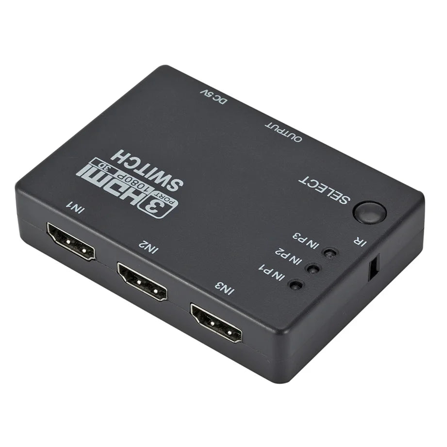 Grwibeou HDMI Splitter 3 In 1 Out Switcher 3 Port Hub Box Auto Switch 3x1 1080p HD 1.4 With Remote Control for HDTV XBOX360 PS3