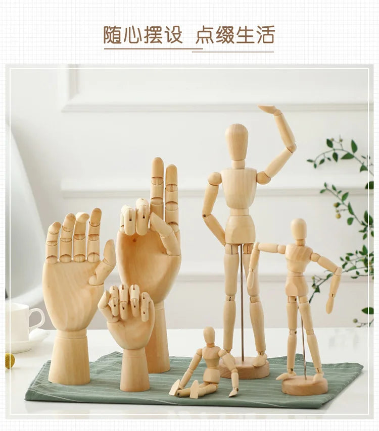 Wooden Hand Figurines Rotatable Joint Hand Model Drawing Sketch Mannequin Miniatures Office Home Desktop Room Decoration