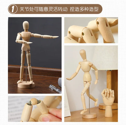 Wooden Hand Figurines Rotatable Joint Hand Model Drawing Sketch Mannequin Miniatures Office Home Desktop Room Decoration