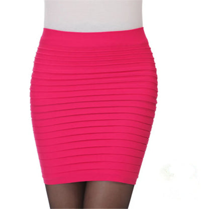 Elastic Pleated Skirt High Waist Bodycon Mini Skirt Business Office Cheap Short Pencil Skirts Solid Color Pink Black Blue Hot