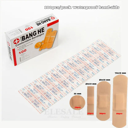 100Pcs/Pack Waterproof Band-Aids Bandages First Aid Medical Anti-Bacteria Wound Plaster Multi Size Home Travel Emergency Kits