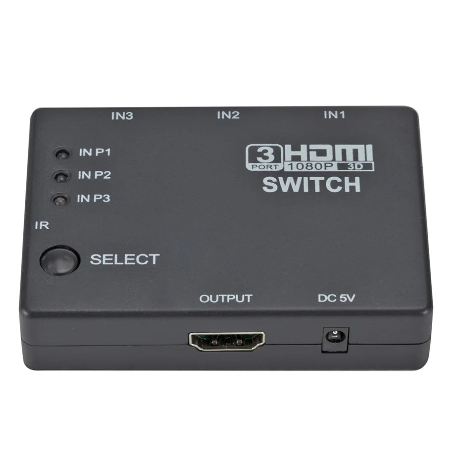 Grwibeou HDMI Splitter 3 In 1 Out Switcher 3 Port Hub Box Auto Switch 3x1 1080p HD 1.4 With Remote Control for HDTV XBOX360 PS3