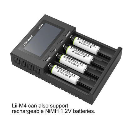 LiitoKala Lii-M4 18650 Charger LCD Display Universal Smart Charger Test Capacity 26650 18650 21700 AA AAA Battery 4slot 5V 2A