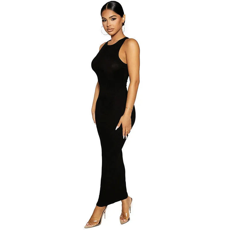 CNYISHE Ribbed Knitted Autumn Black Maxi Dress Women 2021 Sexy Party Bodycon Long Dress Round Neck Tight Dresses Robes Sundress