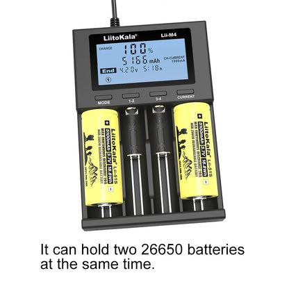 LiitoKala Lii-M4 18650 Charger LCD Display Universal Smart Charger Test Capacity 26650 18650 21700 AA AAA Battery 4slot 5V 2A