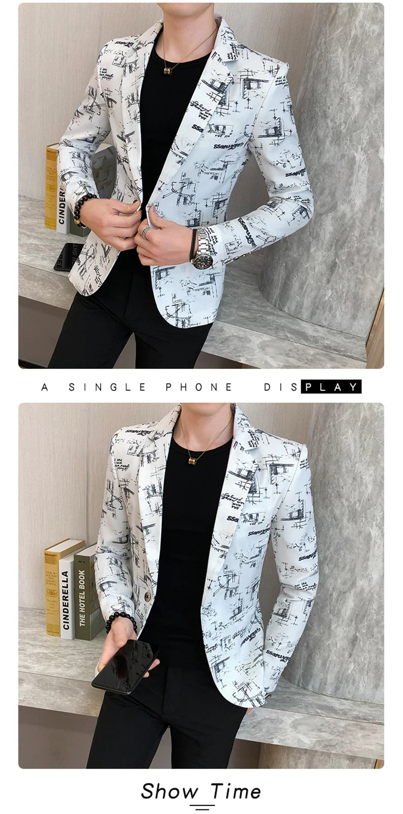 Men Blazer 2024 Spring Fashion High-quality Men Korean Version of The Printed Slim Formal Wedding Party Prom Suit Jacket