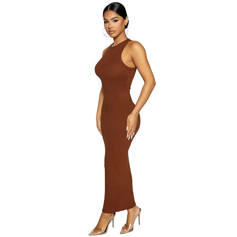 CNYISHE Ribbed Knitted Autumn Black Maxi Dress Women 2021 Sexy Party Bodycon Long Dress Round Neck Tight Dresses Robes Sundress