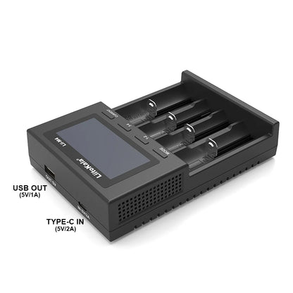 LiitoKala Lii-M4 18650 Charger LCD Display Universal Smart Charger Test Capacity 26650 18650 21700 AA AAA Battery 4slot 5V 2A