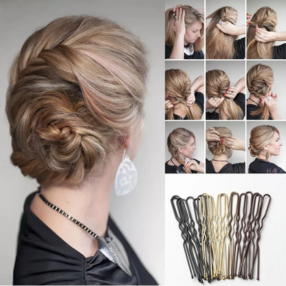 50Pcs Women 5/6/7 cm Hair Waved U-Shaped Bobby Pin Barrette Salon Grip Clip Bridal Hairpins Black Metal Hair Accessories For Bun