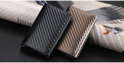 Custom Card Holder Men Wallets Rfid Black Carbon Fiber Leather Minimalist Wallet Gifts for Men Personalized Carteira Masculina