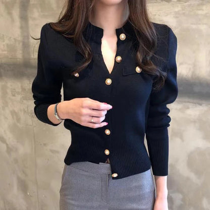 Autumn Long Sleeve Fashion Women Cardigans Sweater Knitted Coat Short Casual Single Breasted Korean Slim Chic Ladies Tops 17375