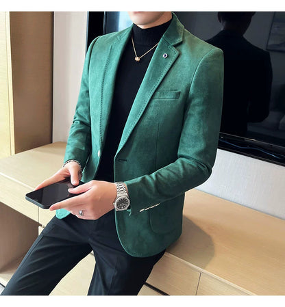 New Fashion Suit Coat Men's Slim Fit Deerskin Velvet Elegant Luxury Blazer Coat Business Casual Wedding Plus Size Suit 4XL-S