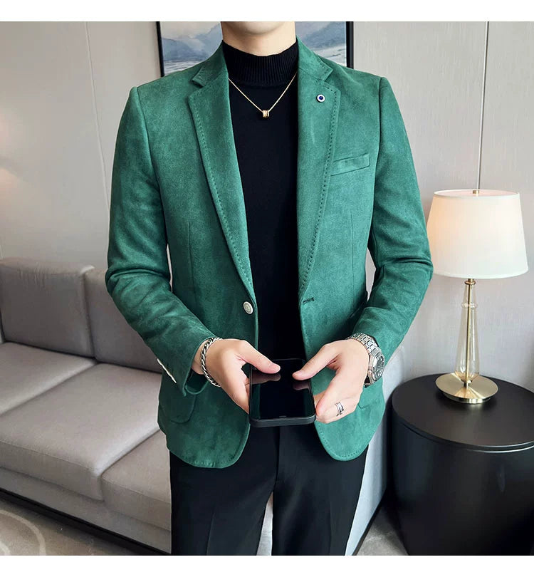 New Fashion Suit Coat Men's Slim Fit Deerskin Velvet Elegant Luxury Blazer Coat Business Casual Wedding Plus Size Suit 4XL-S