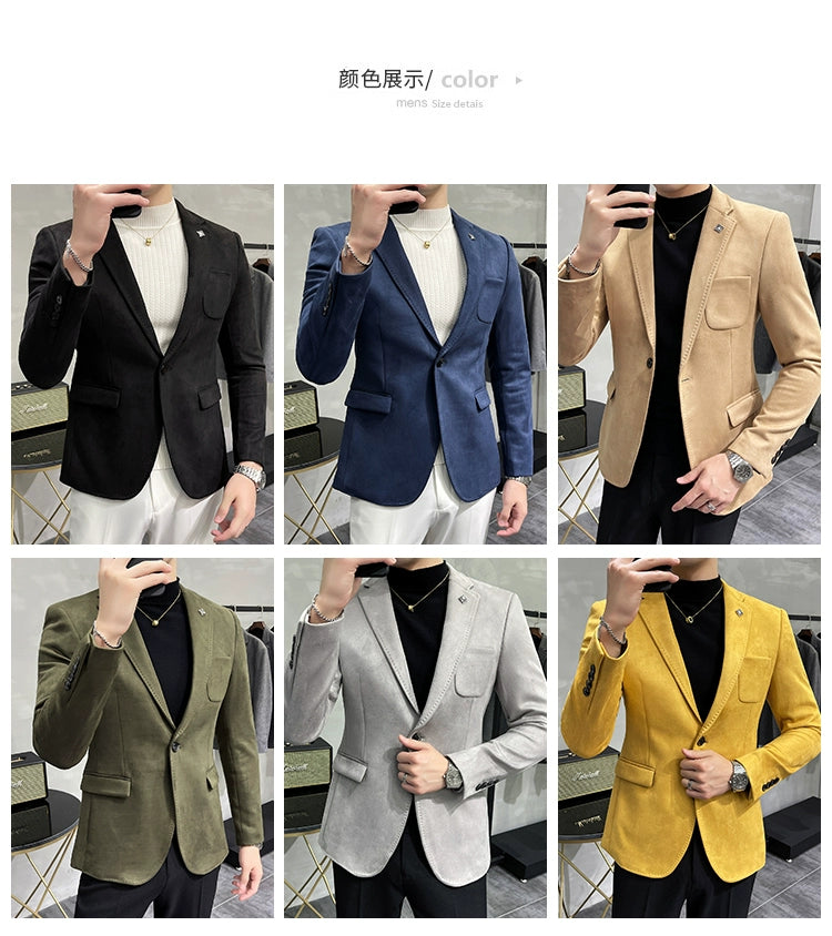 Men's Deerskin Fleece Jacket Suit Coat Blazer Men's Business Leisure Slim Fit Brand Fashion High Quality Single Button Suit Coat