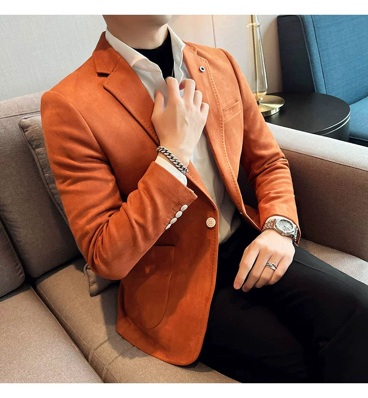 New Fashion Suit Coat Men's Slim Fit Deerskin Velvet Elegant Luxury Blazer Coat Business Casual Wedding Plus Size Suit 4XL-S