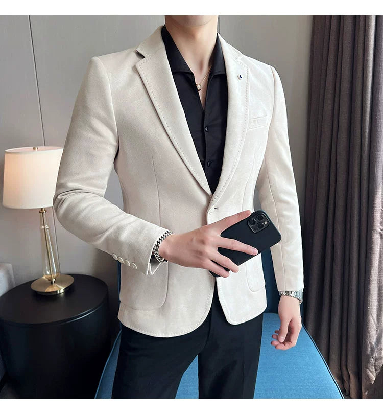 New Fashion Suit Coat Men's Slim Fit Deerskin Velvet Elegant Luxury Blazer Coat Business Casual Wedding Plus Size Suit 4XL-S