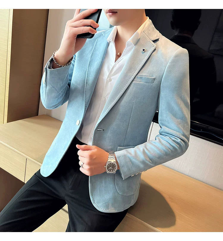 New Fashion Suit Coat Men's Slim Fit Deerskin Velvet Elegant Luxury Blazer Coat Business Casual Wedding Plus Size Suit 4XL-S