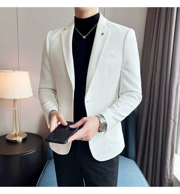 New Fashion Suit Coat Men's Slim Fit Deerskin Velvet Elegant Luxury Blazer Coat Business Casual Wedding Plus Size Suit 4XL-S