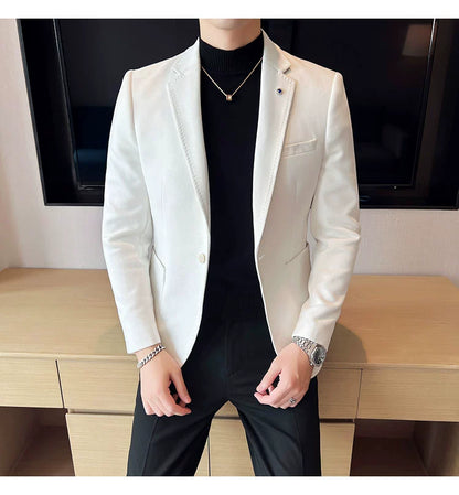 New Fashion Suit Coat Men's Slim Fit Deerskin Velvet Elegant Luxury Blazer Coat Business Casual Wedding Plus Size Suit 4XL-S