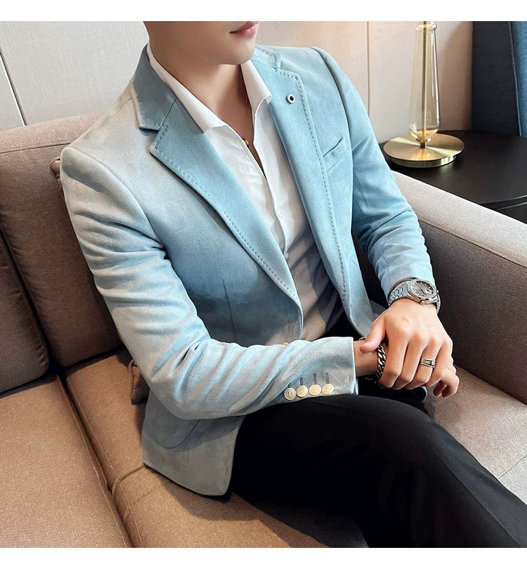 New Fashion Suit Coat Men's Slim Fit Deerskin Velvet Elegant Luxury Blazer Coat Business Casual Wedding Plus Size Suit 4XL-S