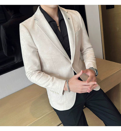 New Fashion Suit Coat Men's Slim Fit Deerskin Velvet Elegant Luxury Blazer Coat Business Casual Wedding Plus Size Suit 4XL-S