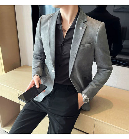 New Fashion Suit Coat Men's Slim Fit Deerskin Velvet Elegant Luxury Blazer Coat Business Casual Wedding Plus Size Suit 4XL-S