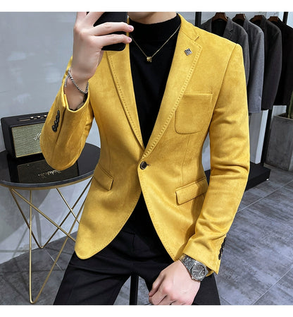 Men's Deerskin Fleece Jacket Suit Coat Blazer Men's Business Leisure Slim Fit Brand Fashion High Quality Single Button Suit Coat