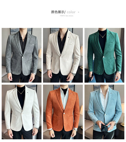 New Fashion Suit Coat Men's Slim Fit Deerskin Velvet Elegant Luxury Blazer Coat Business Casual Wedding Plus Size Suit 4XL-S