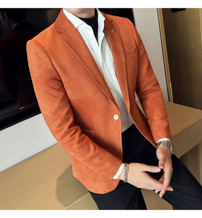 New Fashion Suit Coat Men's Slim Fit Deerskin Velvet Elegant Luxury Blazer Coat Business Casual Wedding Plus Size Suit 4XL-S