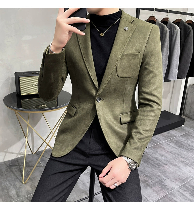 Men's Deerskin Fleece Jacket Suit Coat Blazer Men's Business Leisure Slim Fit Brand Fashion High Quality Single Button Suit Coat