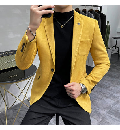 Men's Deerskin Fleece Jacket Suit Coat Blazer Men's Business Leisure Slim Fit Brand Fashion High Quality Single Button Suit Coat