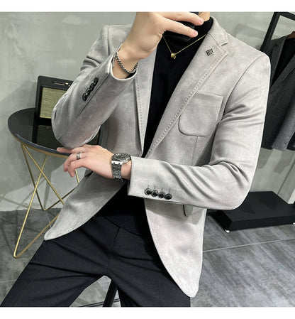 Men's Deerskin Fleece Jacket Suit Coat Blazer Men's Business Leisure Slim Fit Brand Fashion High Quality Single Button Suit Coat