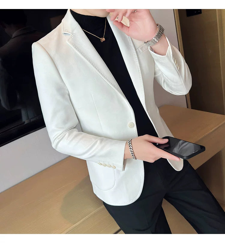 New Fashion Suit Coat Men's Slim Fit Deerskin Velvet Elegant Luxury Blazer Coat Business Casual Wedding Plus Size Suit 4XL-S