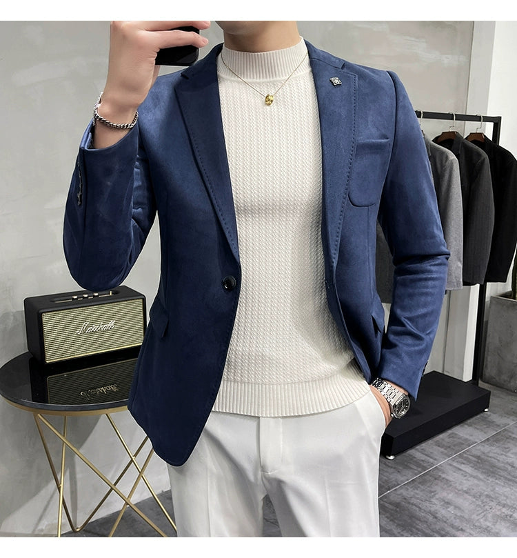 Men's Deerskin Fleece Jacket Suit Coat Blazer Men's Business Leisure Slim Fit Brand Fashion High Quality Single Button Suit Coat