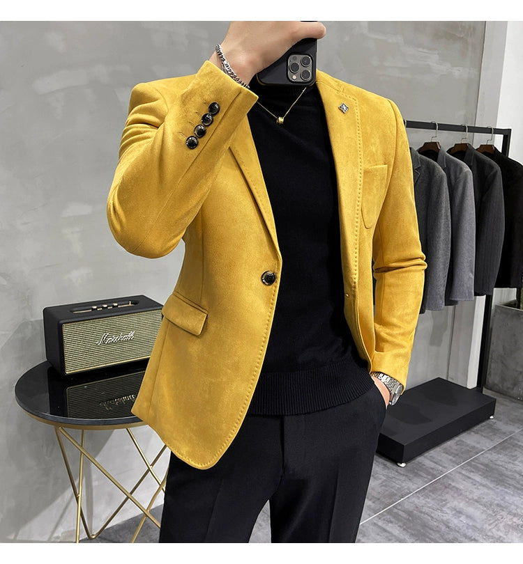 Men's Deerskin Fleece Jacket Suit Coat Blazer Men's Business Leisure Slim Fit Brand Fashion High Quality Single Button Suit Coat