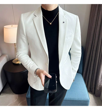 New Fashion Suit Coat Men's Slim Fit Deerskin Velvet Elegant Luxury Blazer Coat Business Casual Wedding Plus Size Suit 4XL-S