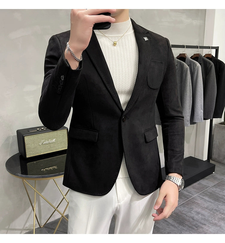 Men's Deerskin Fleece Jacket Suit Coat Blazer Men's Business Leisure Slim Fit Brand Fashion High Quality Single Button Suit Coat